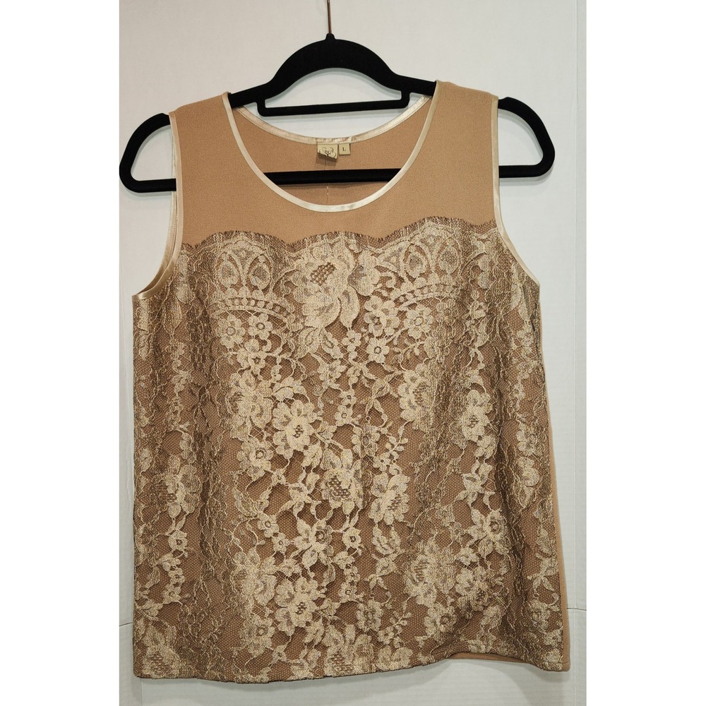 Intrique Beige Sleeveless Lace Overlay Top - Size Large NWT